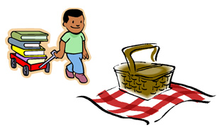 Child with Books and Picnic Basket
